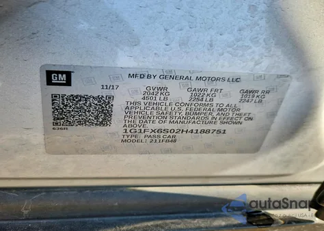 2017 Chevrolet Bolt Ev Premier из США, поврежденный, VIN 1G1FX6S02H4188751